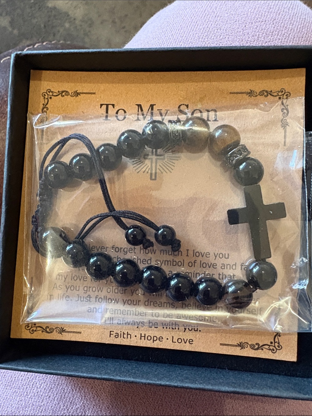 Black Beaded Cross Bracelet for Men - Faith Gift
